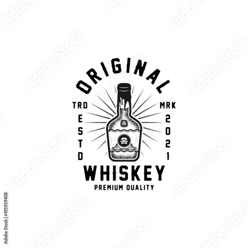 Whiskey Bottle Badge Logo Design Illustration For Whiskey Company