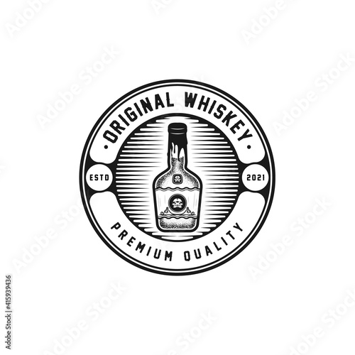 Whiskey Bottle Badge Logo Design Illustration For Whiskey Company