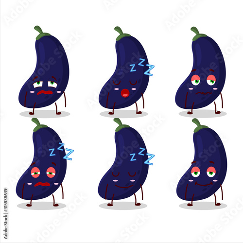 Cartoon character of new eggplant with sleepy expression