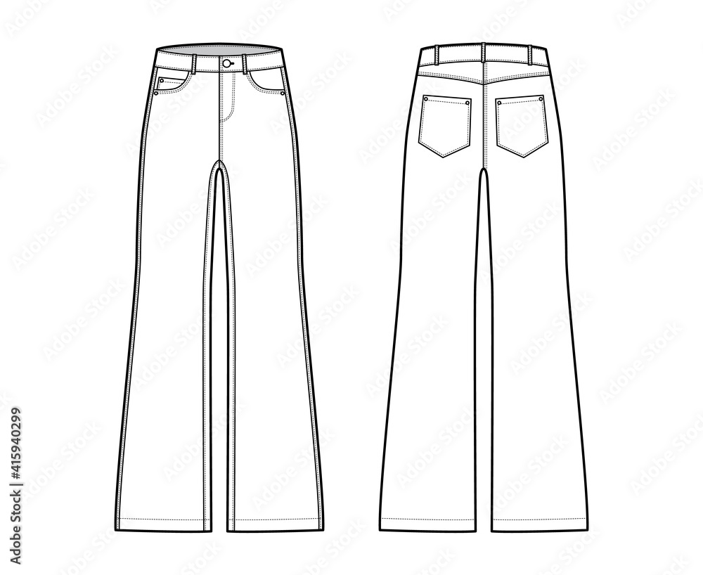 Illustrator Flat Fashion Sketch V11 Straight Leg Jeans with Front Leg Seam  Detail - Designers Nexus