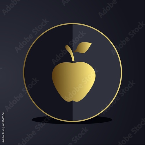Dark premium apple fruit icon logo with gold colored glyph icon style