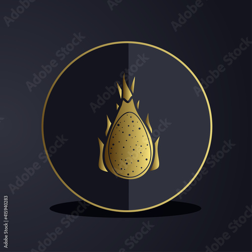 Dark premium dragon fruit icon logo with gold colored glyph icon style