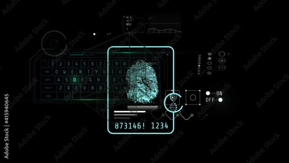 Fingerprint identification on the virtual panel, animation with alpha channel. Fingerprint identification on the virtual panel, animation with alpha channel.