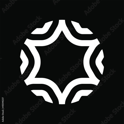 David star logo template with geometric rounded japanese kamon line art illustration in flat design monogram symbol