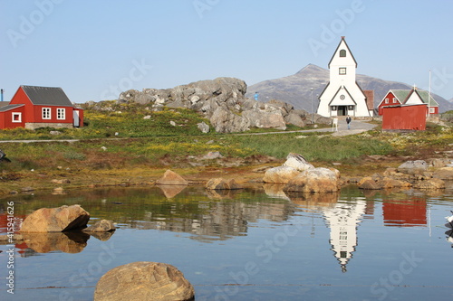 Reflections in the town of Nanortalik, Greenland. photo
