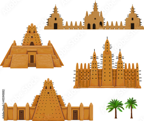 Wallpaper Mural Set of buildings African architecture. House, mosque, ancient dwelling. Color drawing isolated on a white background. Vector illustration. Torontodigital.ca