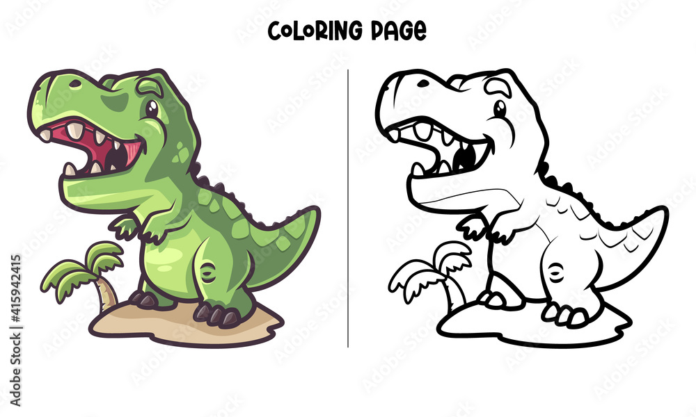 Fototapeta premium T-Rex Island Coloring Page and Book