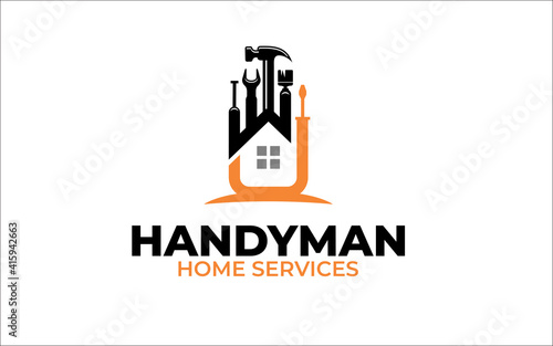 Illustration vector graphic of Construction, home repair, and Building Concept Logo Design template photo