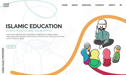 happy ramadan mubarak greeting concept with people character for web landing page template, banner, presentation, social, and print media. Islamic Education flat design vector illustration