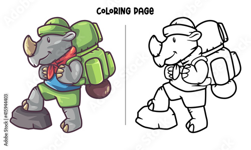Adventure Rhino Coloring Page and Book