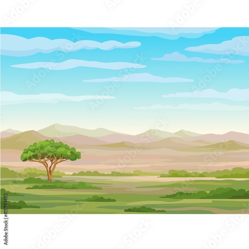 Decorative landscape - the African savanna. Vector illustration. 