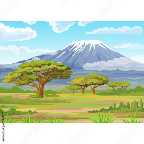 Decorative landscape - the African savanna. Vector illustration.