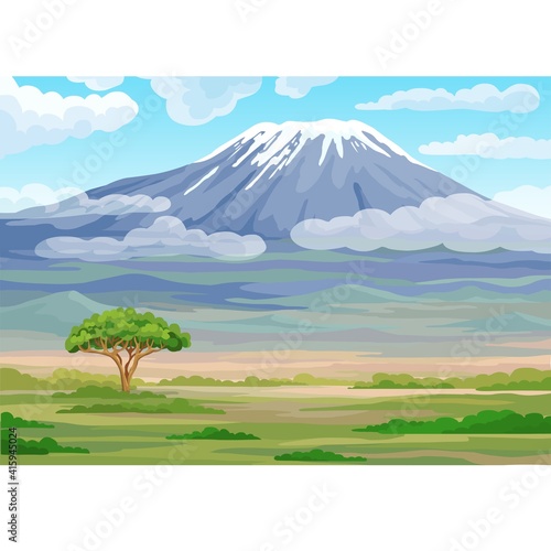 Decorative landscape - the African savanna. Vector illustration. 