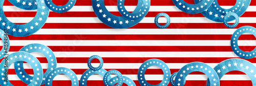 USA colors, stars and circles abstract grunge banner design. Independence Day modern background. Concept american flag. Vector illustration