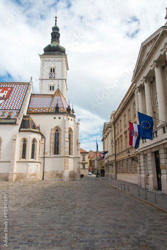 Croatia  Zagreb. St. Mary Church  Parliament bldg. St. Mary Square. Nobody.