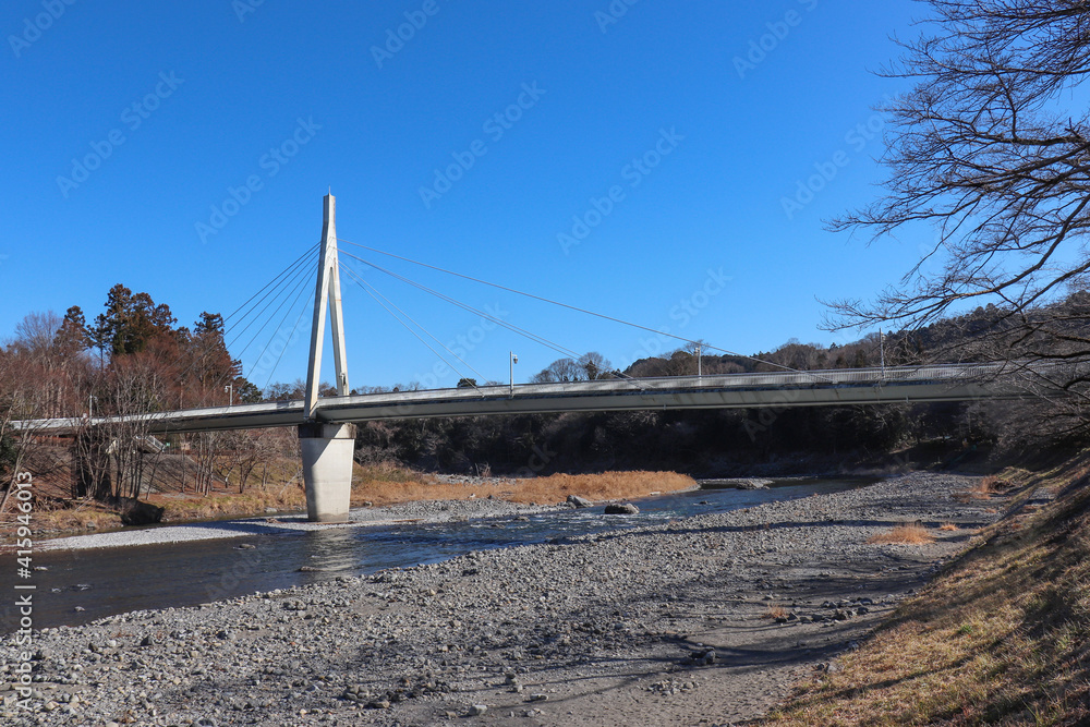 Fototapeta premium 多摩川に架かる鮎美橋(東京都青梅市)