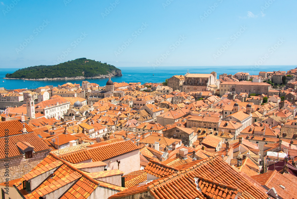 Croatia, Dubrovnik. Dense walled city, Adriatic, Lokrum Island.