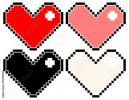 Set of different colour of pixel hearts