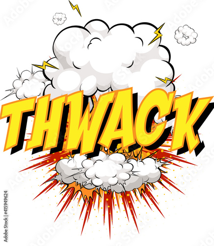 Word Thwack on comic cloud explosion background