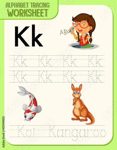 Alphabet tracing worksheet with letter and vocabulary