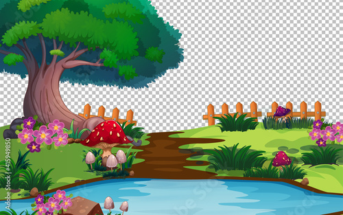 Garden scene with transparent background