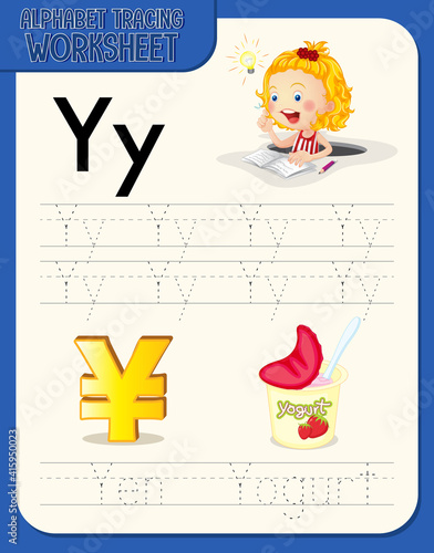 Alphabet tracing worksheet with letter Y and y