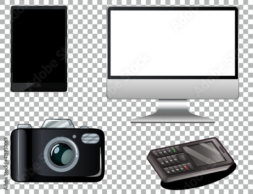 Set of gadget isolated on transparent background