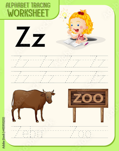 Alphabet tracing worksheet with letter Z and z