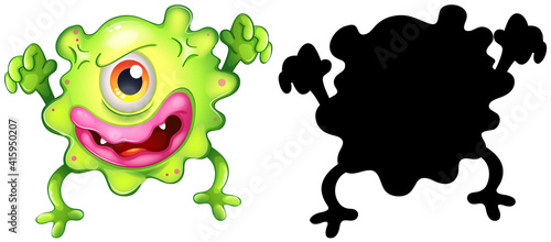 Green monster with its silhouette on white background