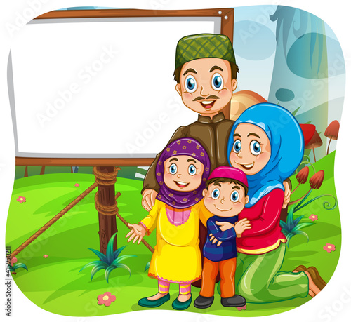 Cute muslim family cartoon character