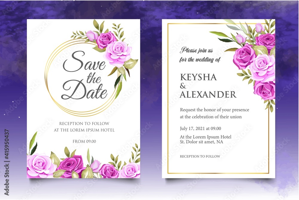 Hand drawing  floral wedding invitation template