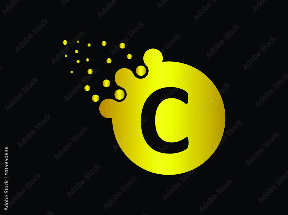 Golden Metal Dots Letter C Logo. C Letter Design Vector with Dots Stock ...