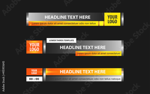 Set collection vector of Broadcast News Lower Thirds Template layout design banner for bar Headline news title, sport game in Television, Video and Media Channel