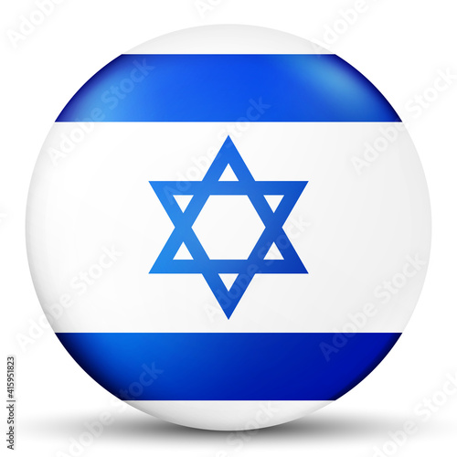 Glass light ball with flag of Israel. Round sphere, template icon. Israeli national symbol. Glossy realistic ball. 3D abstract vector illustration highlighted on a white background. Big bubble.