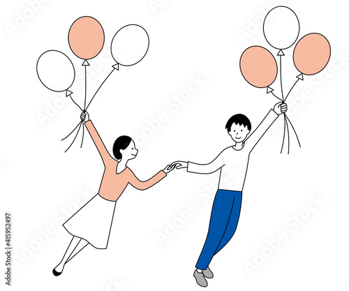 Couple,balloon, illustration, flying in the sky