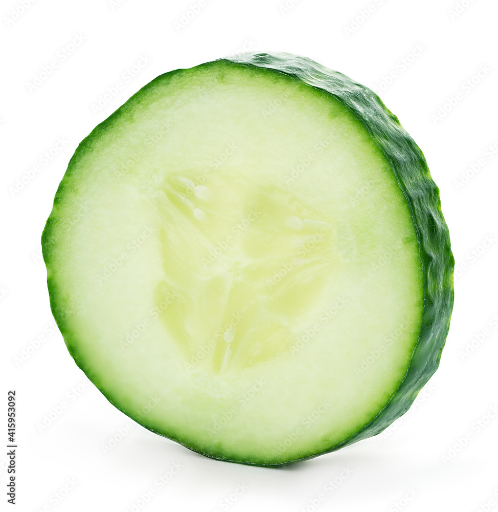 Cucumber slice close up isolated on white background. Cucumber slice close up isolated on white background.