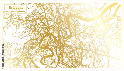Brisbane Australia City Map in Retro Style in Golden Color. Outline Map.