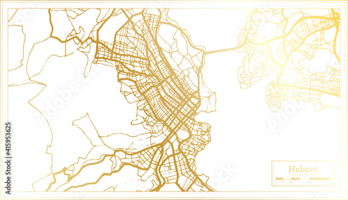 Hobart Australia City Map in Retro Style in Golden Color. Outline Map.