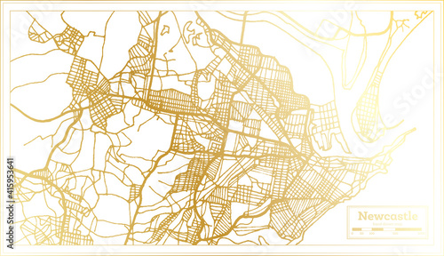 Newcastle Australia City Map in Retro Style in Golden Color. Outline Map.