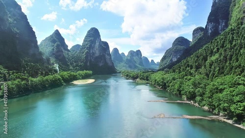 The beautiful Li River and the surrounding mountains in Guilin, Guangxi, China photo