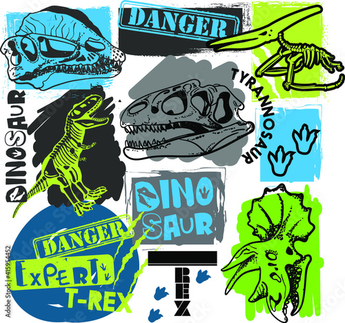 Dino expert. Typography print with dinosaur  . Original design with t-rex, dinosaur. print for T-shirts, textiles, wrapping paper, web. 