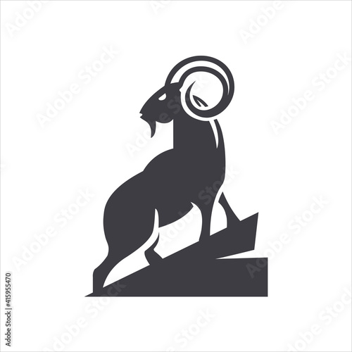 Goat stand on plateau design template, vector illustration.	