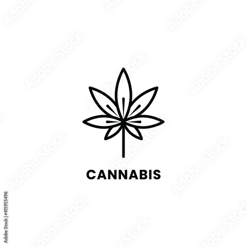 Simple Line art Cannabis or Hemp Logo Template. Vector image of a leaf of marijuana. The isolated picture on white background. Celtic pattern, linear graphics, brevity, logo.