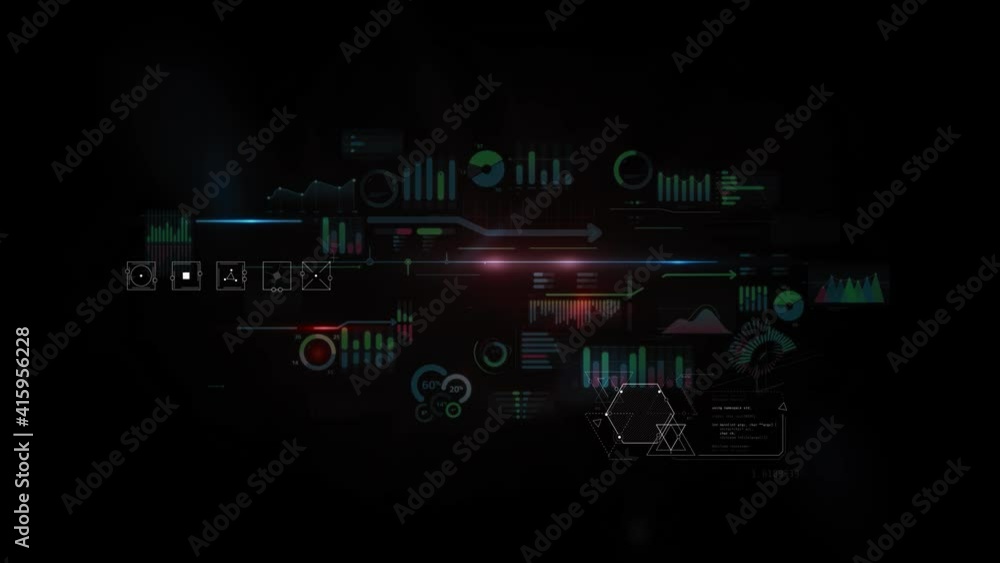An array of infographic data in virtual space, animation with alpha channel. An array of infographic data in virtual space, animation with alpha channel.