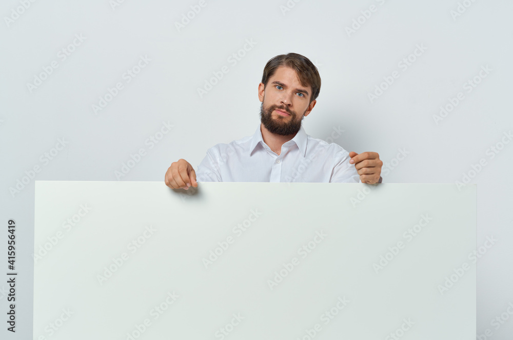 emotional man in shirt gesturing with his hands white mockup business advertisement emotional man in shirt gesturing with his hands white mockup business advertisement