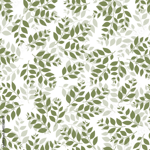 Spring seamless pattern with green sprigs. Vector stock illustration for fabric  textile  wallpaper  posters  paper. Fashion print. Branch with leaves. Doodle style.