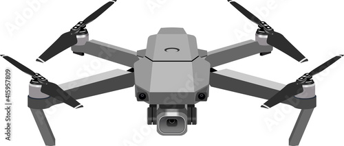 Fully editable vector illustration of a professional drone with a high definition 4K camera