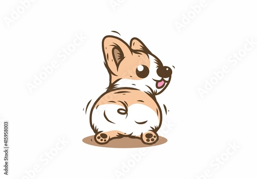 Cute brown white little dog look back illustration