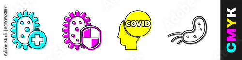 Set Positive virus, Shield protecting from virus, Corona virus covid-19 and Virus icon. Vector.