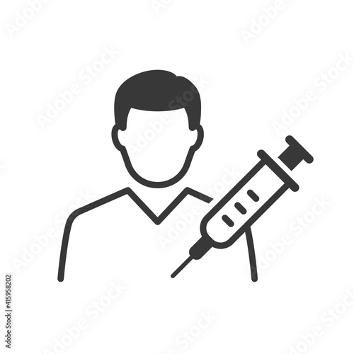 Man and syringe icon on white background. Vector illustration.